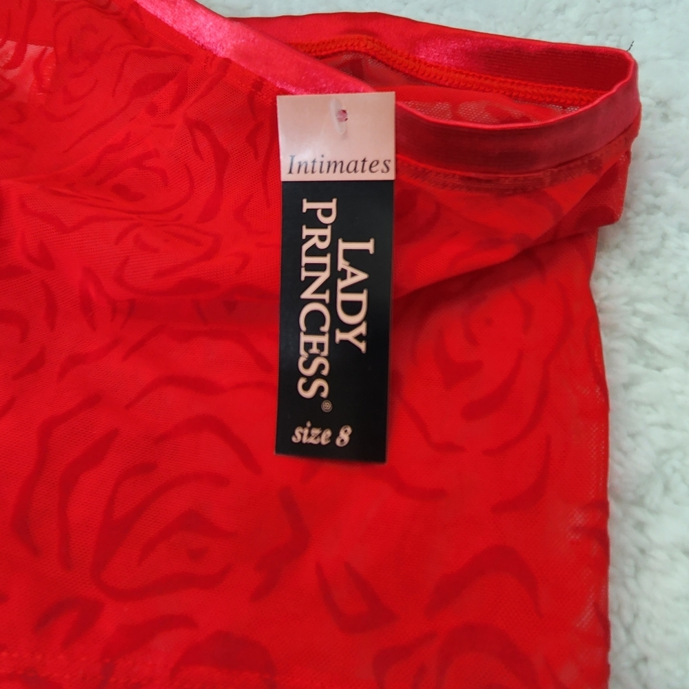 Lady Princess lace panties red boy shorts style satin trim nwt size 8 - Picture 6 of 9